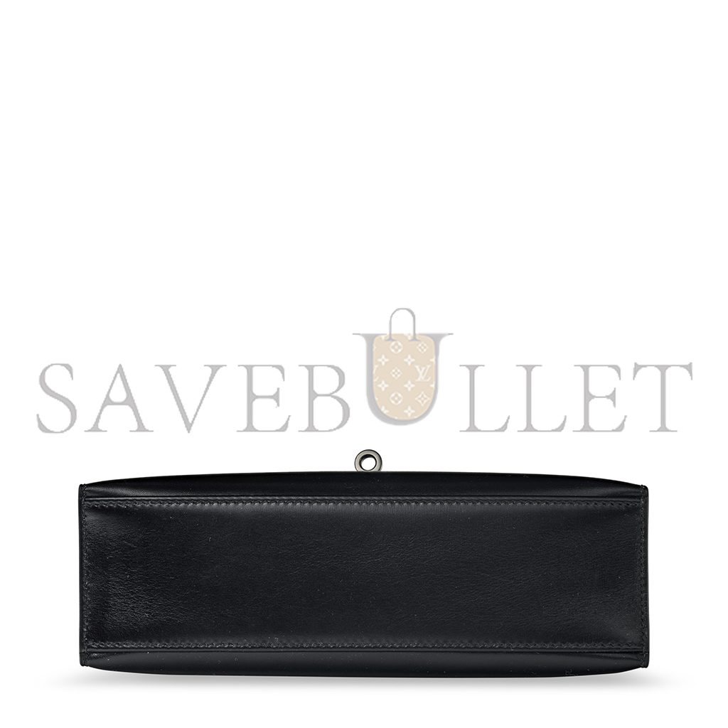 HERMÈS MASTER BLACK BOX LEATHER SO BLACK KELLY POCHETTE WITH PVD HARDWARE (22*14*7cm) 